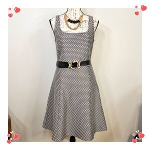 Theory Black & White Geometric Fit & Flare Mini Dress